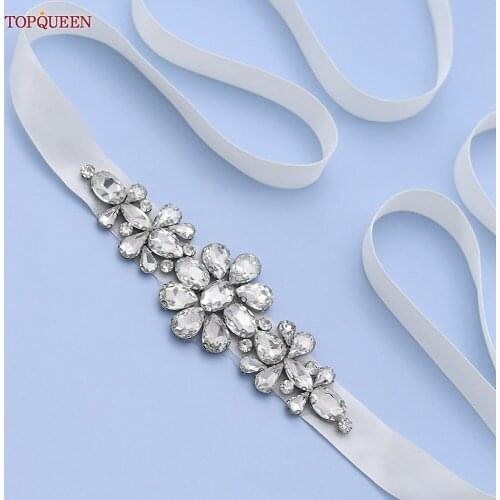 TOPQUEEN S45 Wedding Party Dresses Silver Belt Womens Belts with Rhinestones Off White Belt Jeweled Belt Bridal Dress Belt