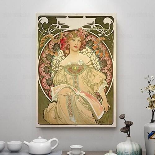 Vintage Canvas Art Posters And Prints Art Nouveau Woman Canvas Paintings poster On the Wall Art Pictures For Living Room
