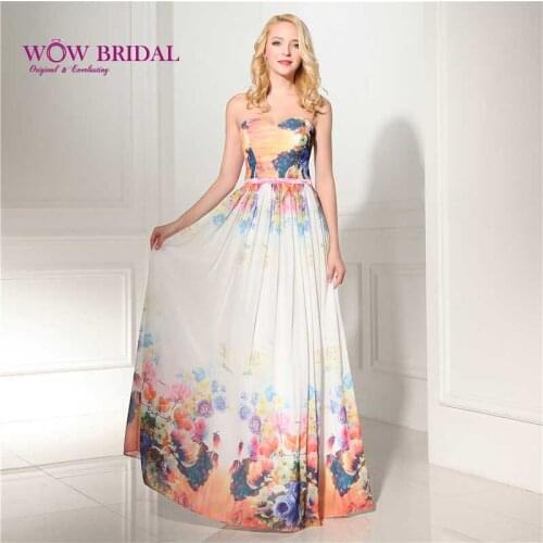 Wowbridal In Stock Printed Chiffon Long Elegant Prom Dresses 2021 Elegant Sweetheart A-line Evening Dress Fast Shipping LG0215