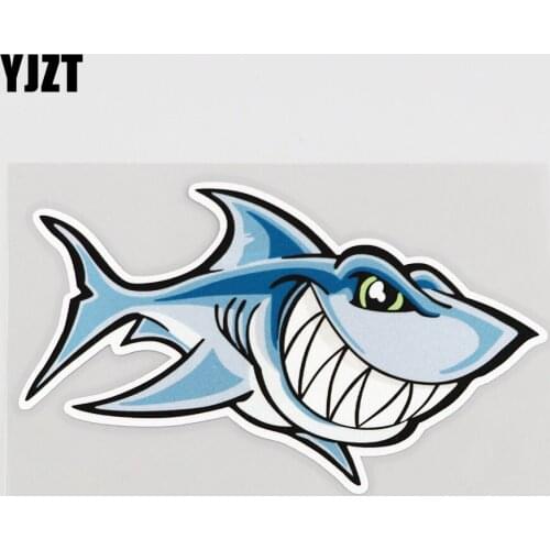 YJZT 13.8CMX8CM Smiling Shark Car Sticker Animal Pattern Pvc Decal Accessories 6A-0091