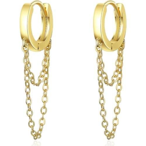 Womens' Fashion Simple Lovely Hoop Earrings With Chain Tassel Small Tiny Huggies Charming Earring Piercing For Lady Girls Gifts