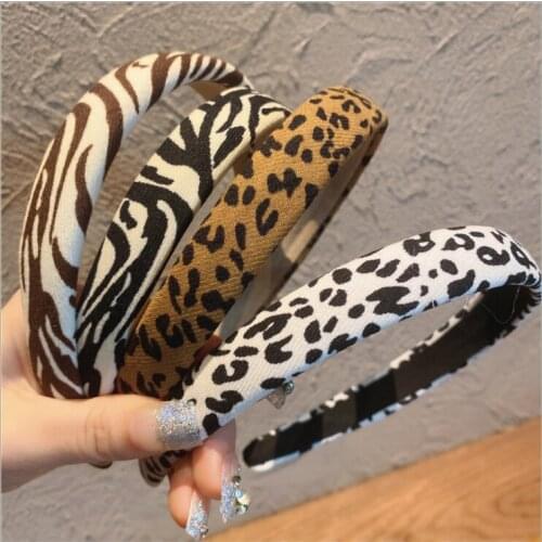 Women Leopard print hairbands striped fabric wash face out headbands