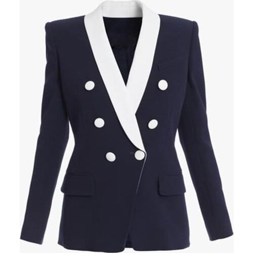 HIGH STREET Newest 2021 Fashion Designer Jacket Womens Double Breasted Color Block Shawl Collar Blazer