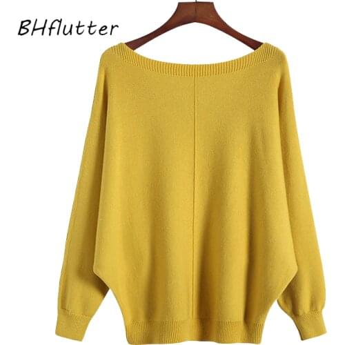 BHflutter 2018 Winter Sweaters Pullovers Women Batwing Cashmere Sweater Slash neck Female Casual Knitted Jumper Top Sueter mujer