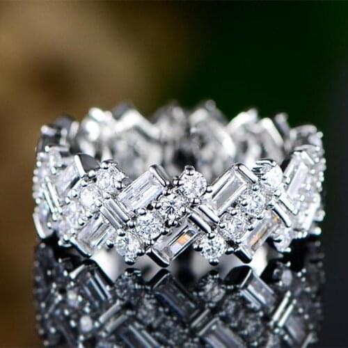 USTAR Square Cubic Zirconia Wedding rings for women shiny CZ Crystals finger engagement rings female fashion jewelry anel
