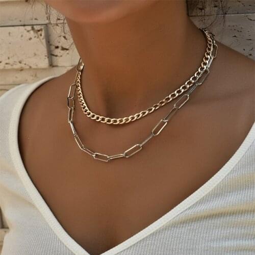 Bohemia Chain Necklace for Women, Simple Iron Mill Chain Cross Multi-layer Necklace Gold and Silver Color Necklaces for Women