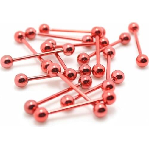 10pcs stainless steel red color tongue ring bars body piercing jewelry barbell earrings 5mm ball 14gauge