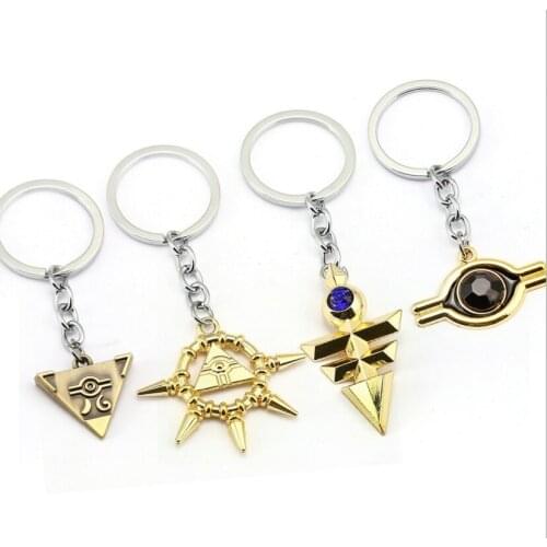 10 pcs/lot Yu Gi Oh Model Doll Keychain Toy Yu-Gi-Oh! Millenium emperors cosplay Triangle logo keyring Necklace Pendant