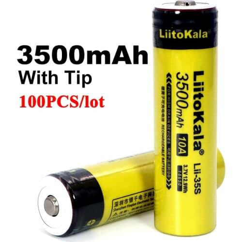 100pcs/lot LiitoKala Lii-35S 18650 battery 3.7V 3500mAh Rechargeable lithium battery for LED Flashlight+DIY Pointed