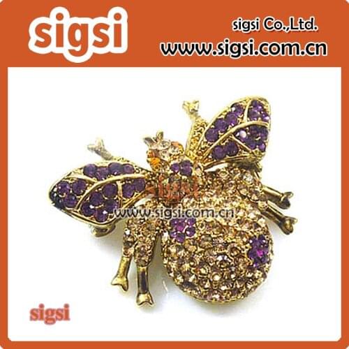 100pcs wholesale acrylic clear/yellow insect beetle rhinestone brooch pin for decoration