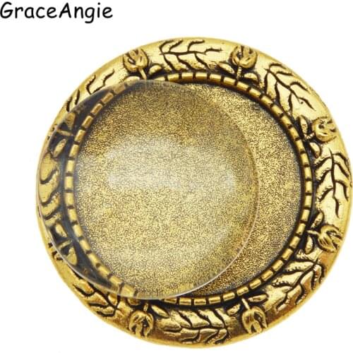 3pcs Brooches Pin Rose Flower Cabochon Alloy Antiqued Gold Round Inner Size: 25mm Lace Brooch Pins Jewelry Craft Luxury Gift