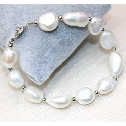 4 style natural irregular 12-14mm white pearl beads bracelet for women gift high grade clasp charm bangle jewelry 7.5inch B3000