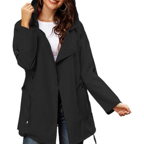 80% HOT SALES！！！Women Autumn Winter Solid Color Long Sleeve Hooded Coat Waist Drawstring Jacket