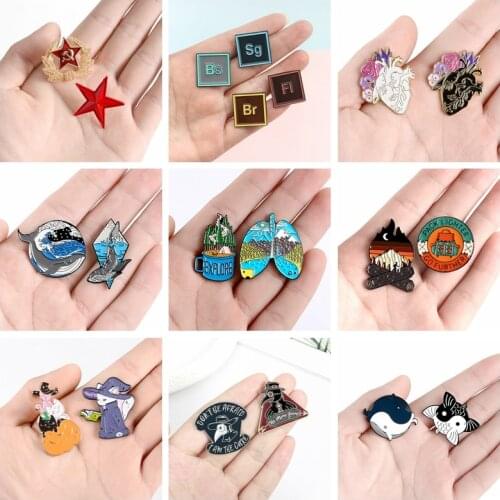 2~4pcs/set Pin Set Mountain Travel Enamel Pins For Clothes Cartoon Animal Brooches Plague Doctor Lapel Pin Badges For Backpack