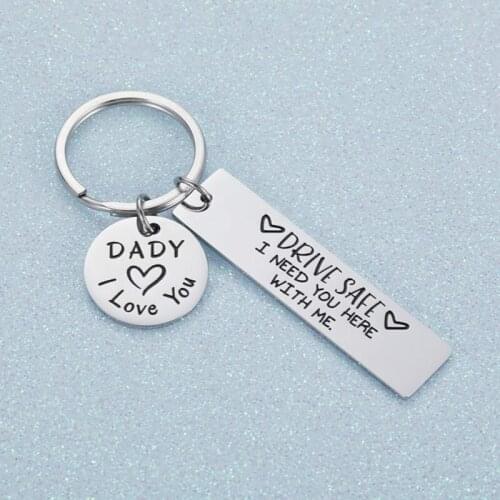 Key Chain Stainless Steel Keyrings Gift Drive Safe I Need You Here with Me Couples Boyfriend Car Key Chains Keychain Charms