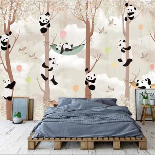 Wellyu Cartoon panda childrens room background wall custom large mural green wallpaper wallpapers for living room