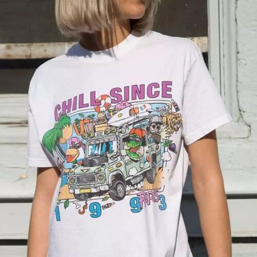 Chill Since Paris T-Shirt Vtg Retro Women Pop Indie Punk Rock Band Graphic T Shirt Women Tops Base O-neck Tees