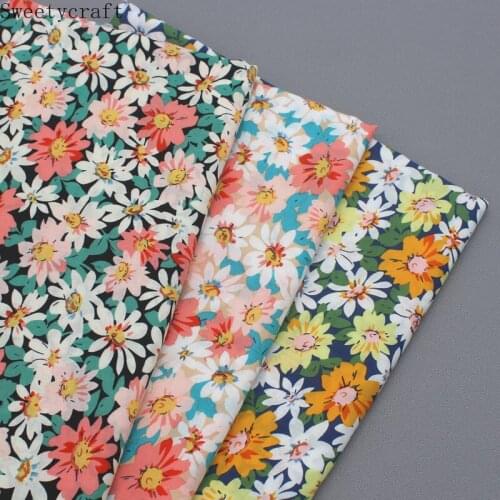 Daisy Flower Printed Cotton Poplin Fabrics For Sewing Summer Spring Childreln Dress Clothes Cloth Quilting Needlework 147x50cm