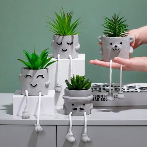 Artificial Plant with Cartoon Doll Shape Flower Pot for Sitting Room Bedroom Office Desktop Decoration