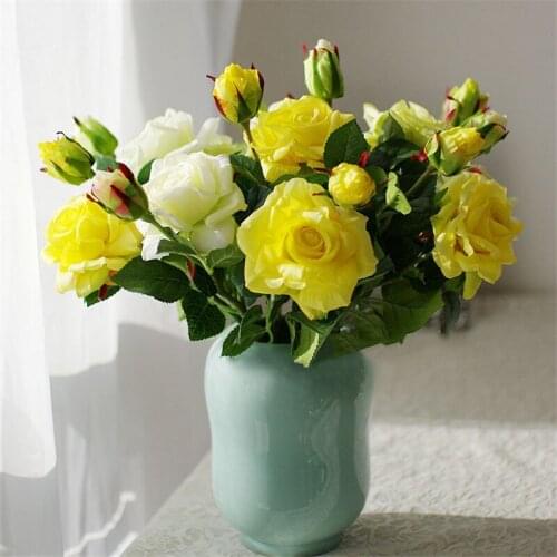 6 Heads Artificial Flowers White Peony Spring Latex Rose Fake Flowers Vase For DIY Home Garden Wedding Decoration Fake Plants