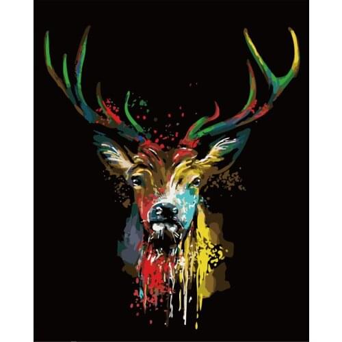 Painting By Numbers DIY Dropshipping 40x50 60x75cm Black starry painted deer Animal Canvas Wedding Decoration Art picture Gift