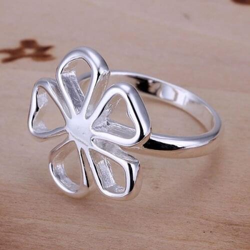 Hot Selling Promotion Size 6 7 8 9 Silver Color Rings for Women Silver Jewelry Shinning Fashion Jewellery Flower Ring