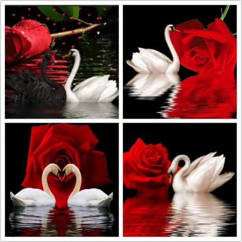 Swan Rose 5D Diamond Painting Full Square Round Drill Cross Stitch Kit Diamond Mosaic Embroidery Rhinestones Handmade Lover Gift