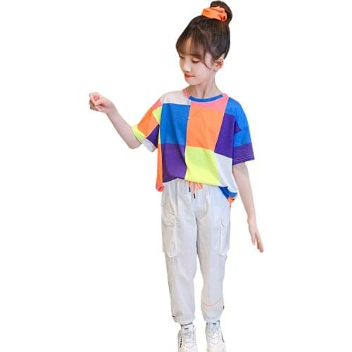 Girls Summer Clothes Plaid Tshirt + Pants Childrens Clothes For Girls Letter Outfits For Girls Casual Style Kids Tracksuit