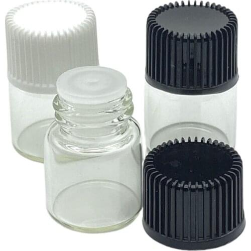 Small 1ml Clear Perfume Sample Glass Bottle with Orifice Reducer and Cap Mini Essential Oil Liquid 1/4 Dram Vials 1000pcs