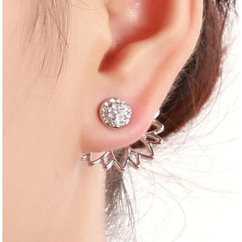 Fashion Rhinestones Crystal Hollow Flower Stud Earrings For Women Jewelry Gold Silver Simple Design Earrings Female Jewelry Gift