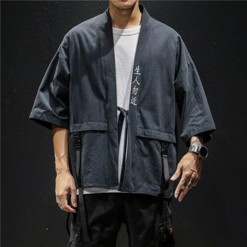 Chinese Style Men Retro Fashion Loose Cardigan Jackets Coat Tops Robe Japanese Harajuku Kimono Asian Oriental Clothing 30480