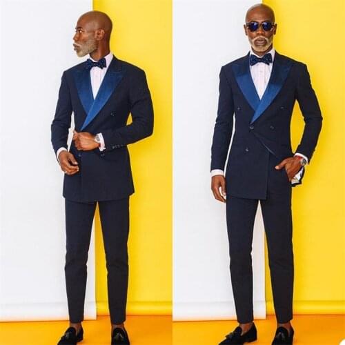 2 Pieces Formal Men Suits Cotton Groom Tuxedos Lapel Modern Double Breasted Men Coat+Pant Custom Made Party Suit