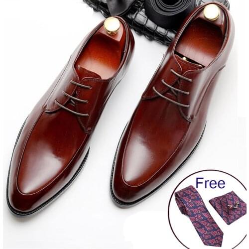Mens Bullock Genuine Leather Shoes Luxury Brand Black Men Party Wedding Dress Shoe Business Leather Shoes Phenkang 2021 Red