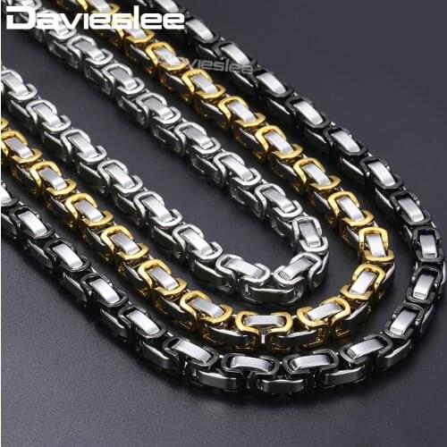 Davieslee Byzantine Box Chain Mens Necklaces Black Gold Silver Color Stainless Steel Necklace For Men Dropshipping 8mm DKNN20