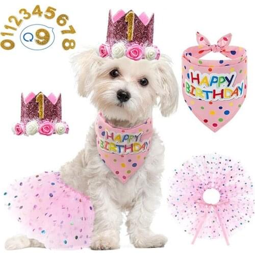 Pet Birthday Decoration Set Dog Scarf Bandana Cotton Dot Shaped Puppy Skirt Cat Dog Accessories Beauty Products