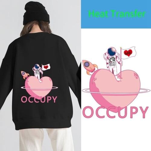 Cartoon heart shape space astronaut moon landing patch sticker for DIY iron pink pattern on girls clothes heat transfer vinyl