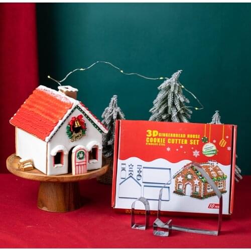 New 3D Three-Dimensional Stainless Steel Biscuit Mold Christmas Gingerbread House 10 Sets Of Baking Tools