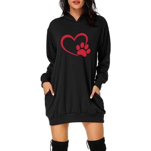 New Dog Paw Love Pet Flower Long Sleeve Hoodies Fashion Printed Winter Lady Womens Dress Clothing Tops Female Casual Sweatshirt