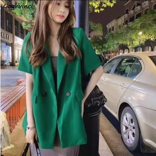 Blazers Women Notched Loose Lazy Leisure Streetwear All-match Short Sleeve Solid Plain Female Clothing Summer Breathable Ulzzang