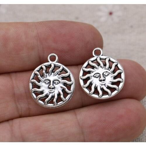 20pcs Antique Silver Plated Sun Face Charms Pendants for Jewelry Making Bracelet Earrings DIY Accessories Craft 17mm