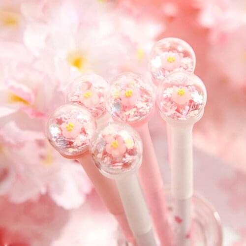 1 Pcs Novelty 0.5mm Gel Pen Crystal Cherry Blossom Quicksand Student Writing Signature School Office Stationery