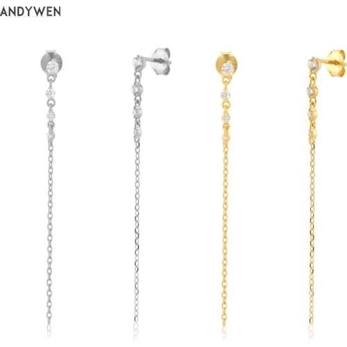 ANDYWEN 925 Sterling Silver Rainbow ZIrcon Charm Long Chain Drop Earring Piercing Pendiente 2021 Wedding Length Jewelry Gift