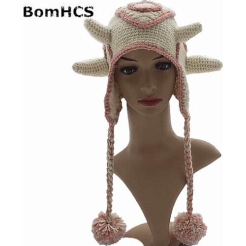 BomHCS Funny Devil Horns Earflaps Beanie Hat Handmade Knitted Winter Thick Cap Christmas Gift