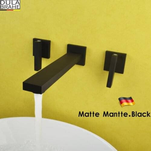DULABRAHE Matte Black Chrome Mixer Tap Brass Double Handle Wall Mounted Bathroom Sink Faucet Hot & Cold Basin Faucet
