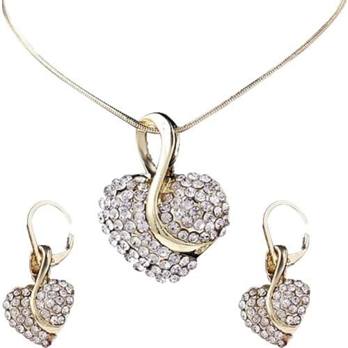 Wedding Love Heart Party Elegant Rhinestone Alloy Earring Necklace Set Jewelry Sets New Necklace/Earrings Fashion Women 1 Set