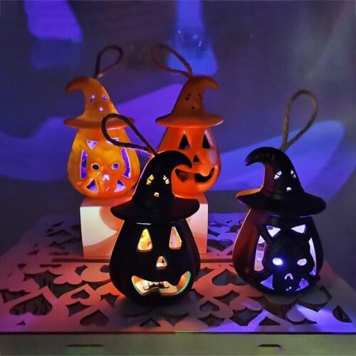 LED Halloween Pumpkin Ghost Lantern Lamp DIY Hanging Scary Candle Light Halloween Decoration for Home Horror Props Kids Toy