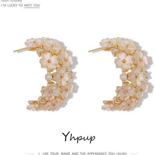 Yhpup Cute Natural Shell Flower Stud Earrings for Women Korean Geometric Small Earrings Copper Jewelry Boucle D'Oreille Femme