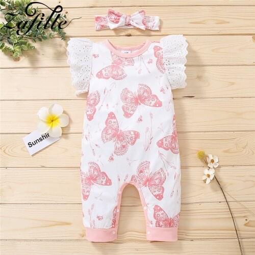 ZAFILLE Butterfly Baby Girls Romper Floral Print Ruffles Baby Girls Sleepwear For Newborns Summer Jumpsuit For Kids Babies