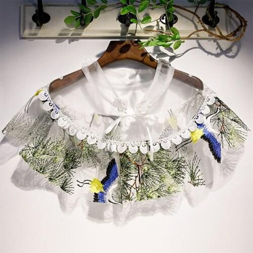 Womens Spring Summer Bird Embroidery Patchwork Mesh Pashmina Female Summer Sunscreen Mesh Lace Shawl Cloak R041