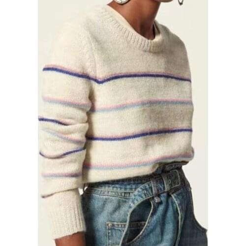 Women Stripes Knitted Sweater Long Sleeve Jumper Knitwear Female Wild Stylish Fashion O-Neck Pullover Top